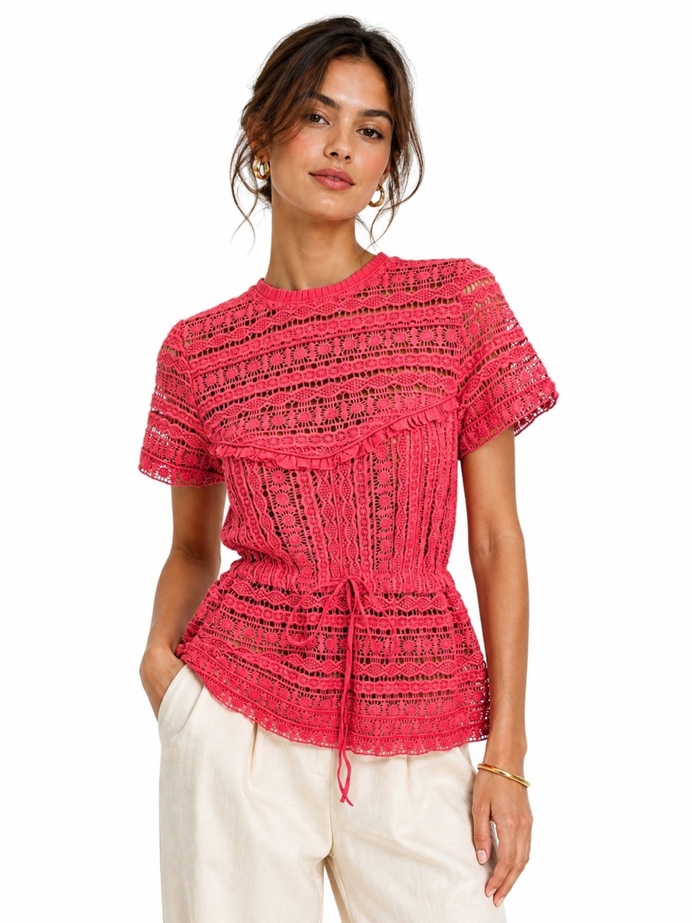 Anthropologie Carolina K Coral Crochet Lace Top Boho Resort Blouse Feminine S